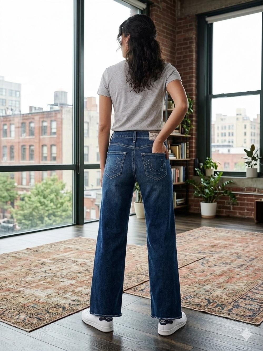 True Religion Women's Dark Blue Wide-Leg Jeans
